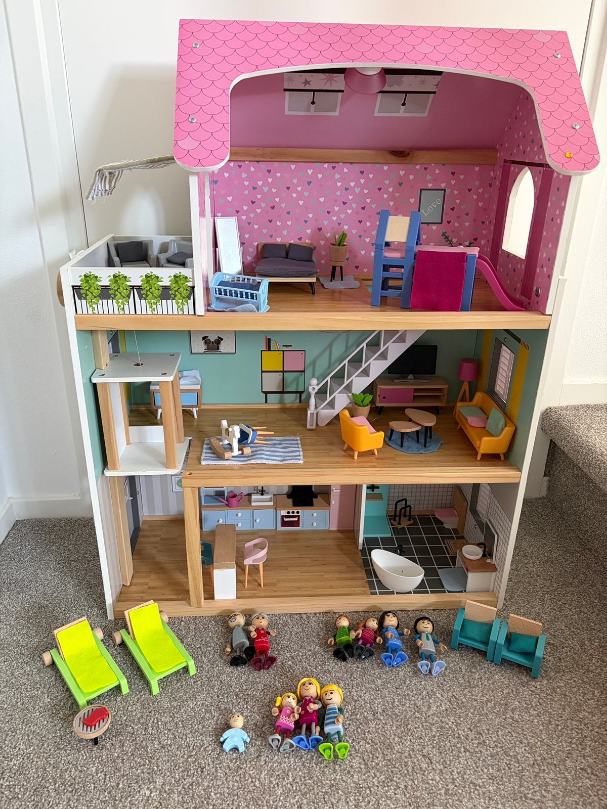 Superleuk poppenhuis incl. veel meubeltjes en accessoires!, Ophalen, Zo goed als nieuw, Poppenhuis