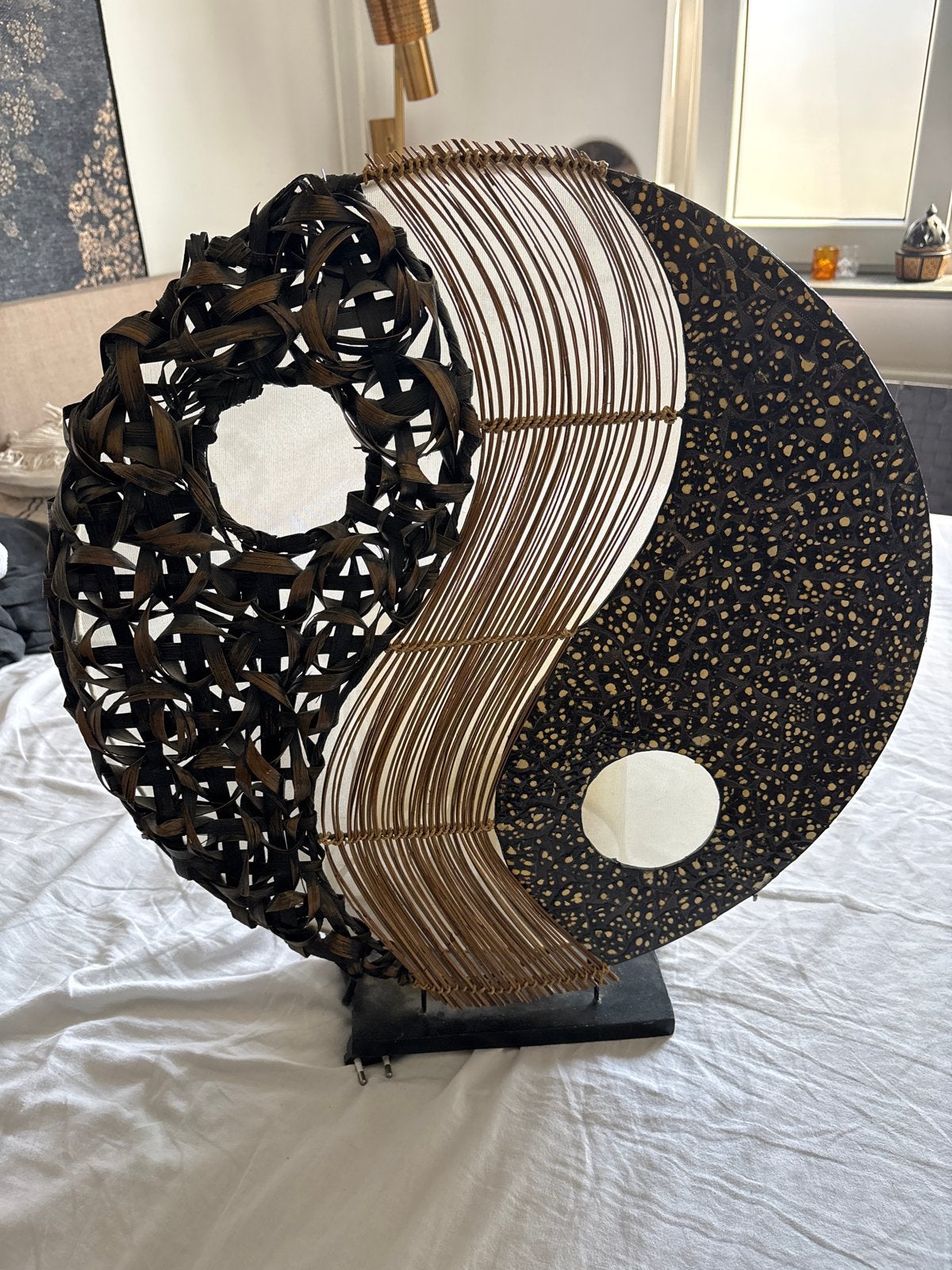 Unieke Yin Yang lamp - Bamboe & Rotan Design, Ophalen, Bohemian, Overige merken, Natuurlijk materiaal