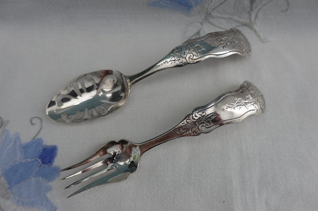 Biedermeier lepel en vorkje – zilver, Antiek en Kunst, Antiek | Goud en Zilver, Ophalen of Verzenden, Zilver
