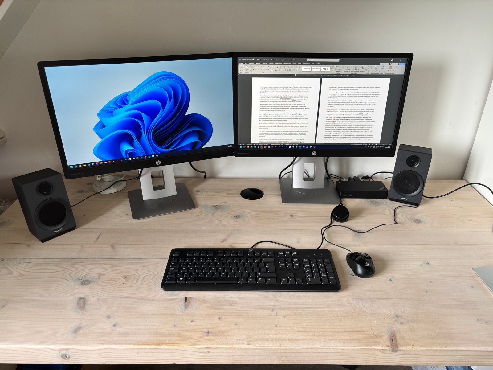 Thuiswerkplek MET 2xHP EliteDisplay E240 monitor & docking, Gaming, DVI, Gebruikt, In hoogte verstelbaar