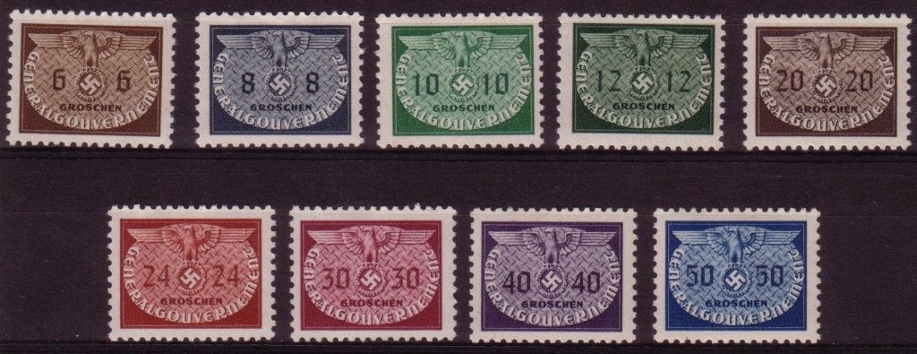 Set NSDAP Zegels uit 1940 (GG DM 16-24), Verzamelen, Verzenden, Overige soorten, Duitsland, Embleem of Badge