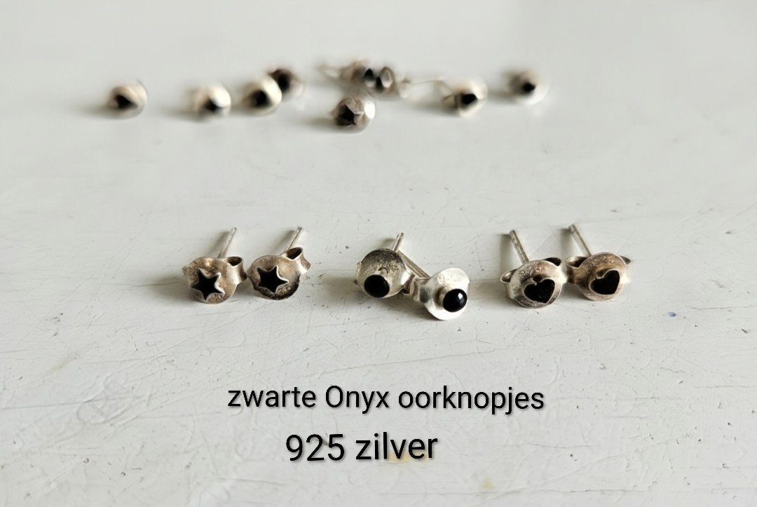 Edelsteen Onyx 925 Zilver oorknopjes zwart AFGEPRIJSD, Ophalen of Verzenden, Nieuw