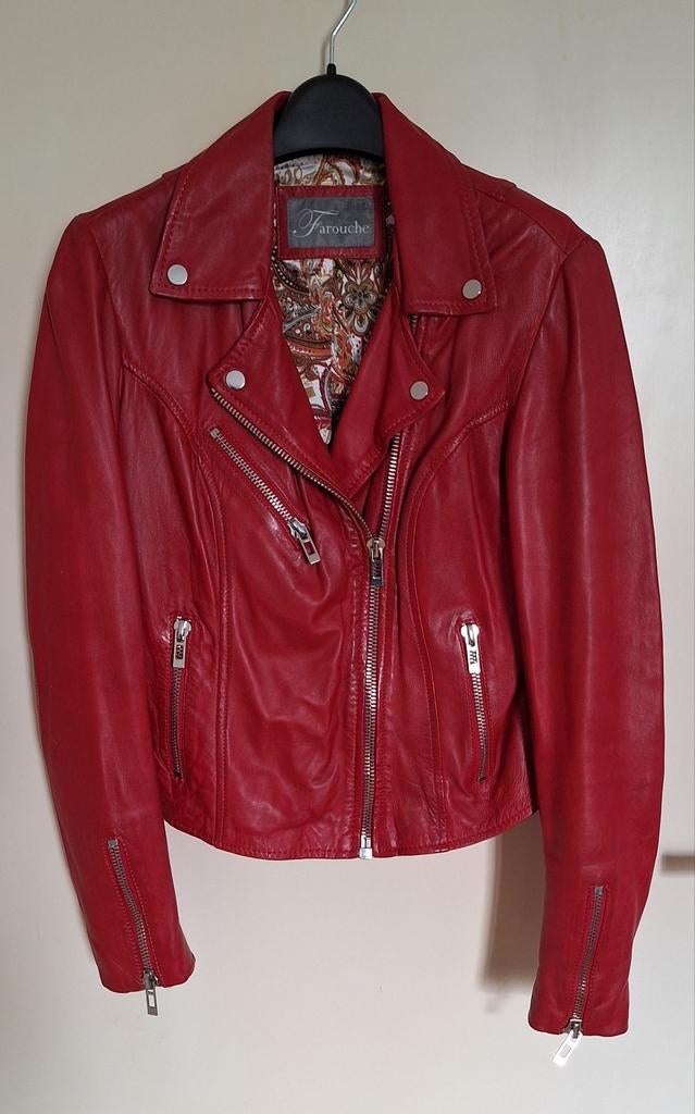 Farouche | rood leren bikerjack | maat 38, Kleding | Dames, Maat 38/40 (M), Verzenden, Farouche, Zo goed als nieuw