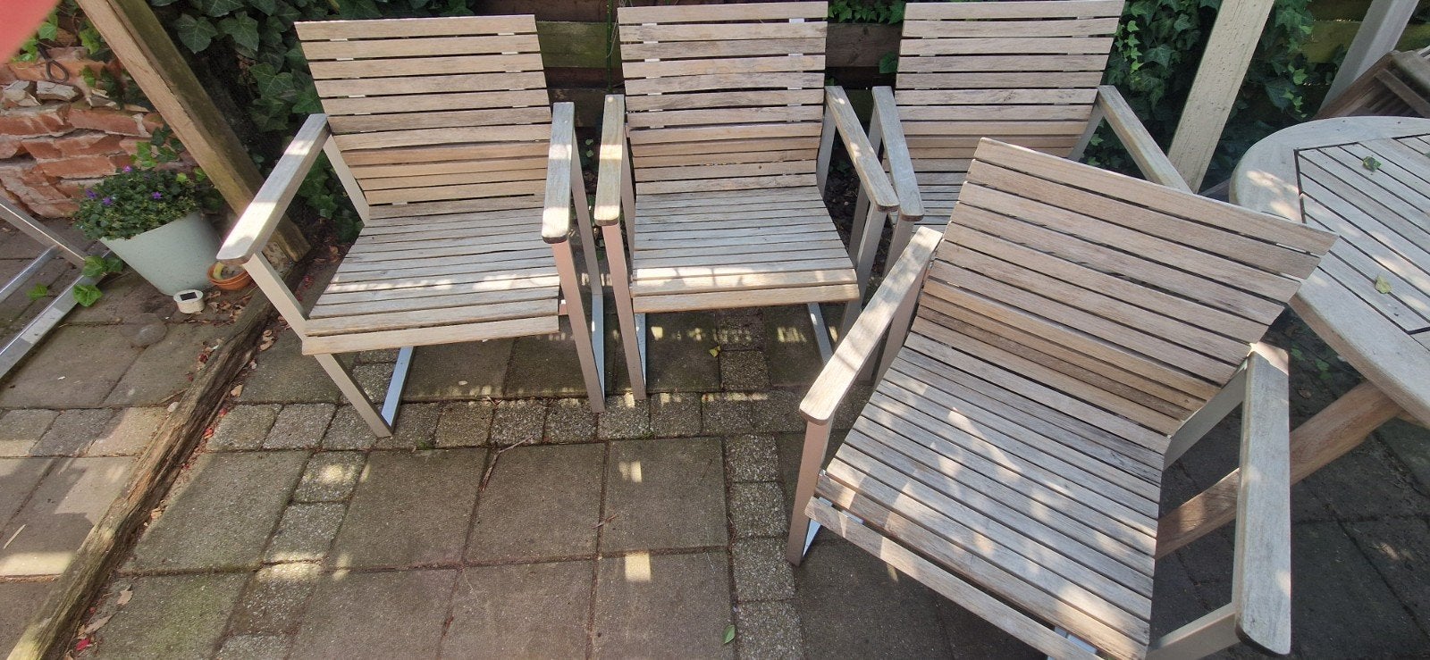 Teakhouten tuinstoelen set (4 stuks, zonder tafel), Ophalen, Gebruikt, Teakhout