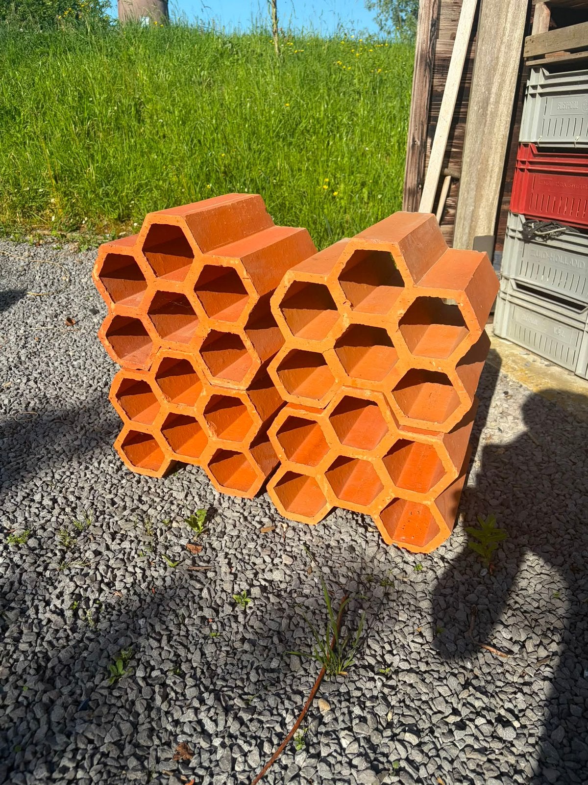 Terracotta wijnrek wijnrekken 4 elementen stapelbaar vintage, Ophalen, Zo goed als nieuw