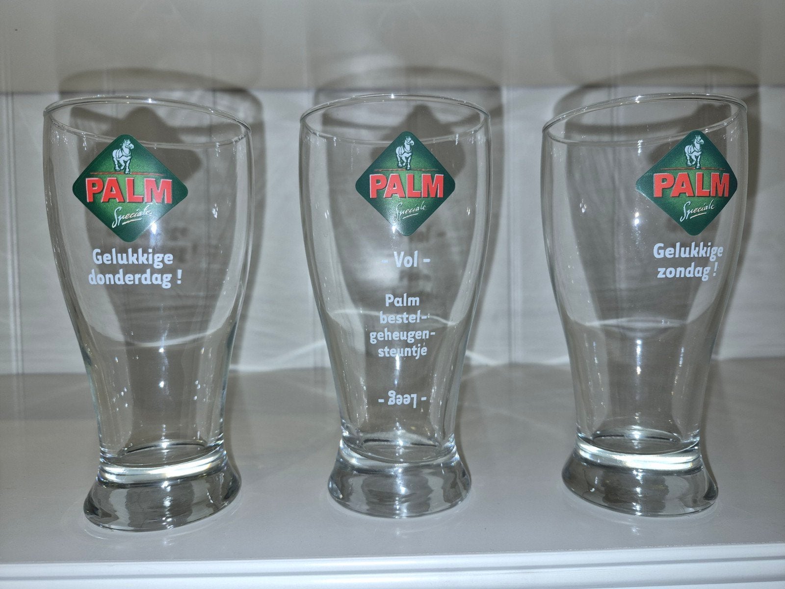 Set van 3 Palm bierglazen - Gelukkige dagen, Ophalen of Verzenden, Zo goed als nieuw, Glas, Vintage