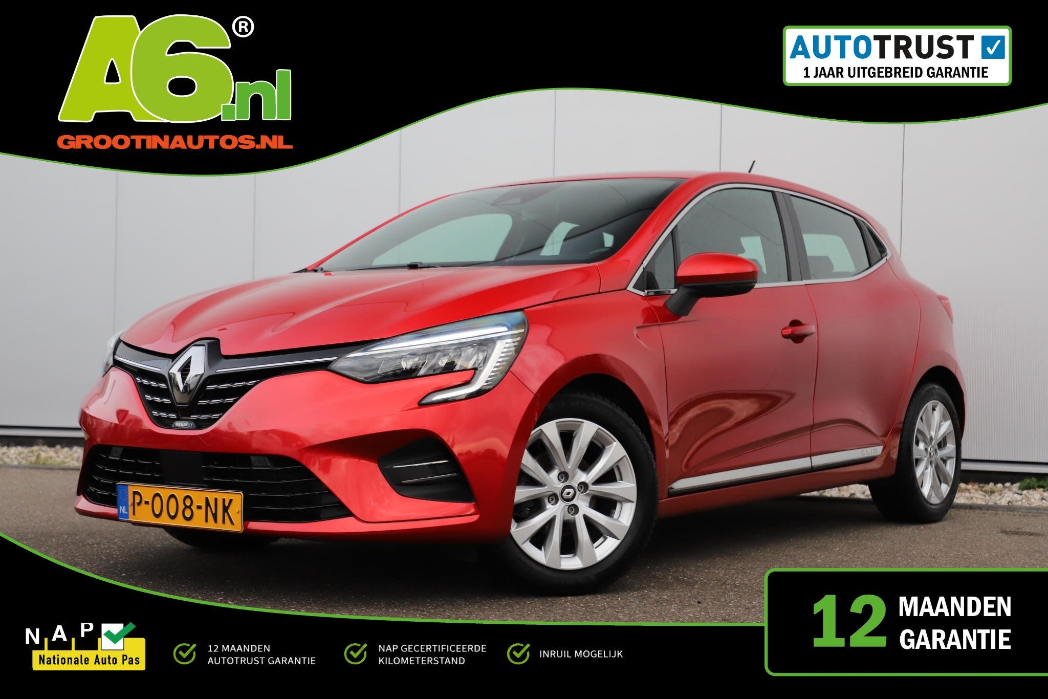 Renault Clio 1.0 TCe Intens Half Leder 16 inch LMV LED Navig, Voorwielaandrijving, Gebruikt, Euro 6, Leder en Stof
