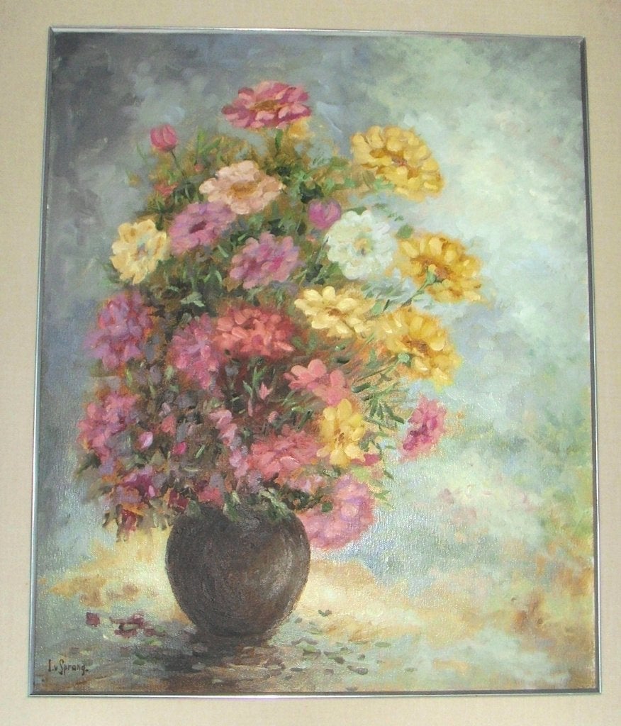 Groot schilderij met bloemen, olieverf op linnen, gesigneerd, Ophalen