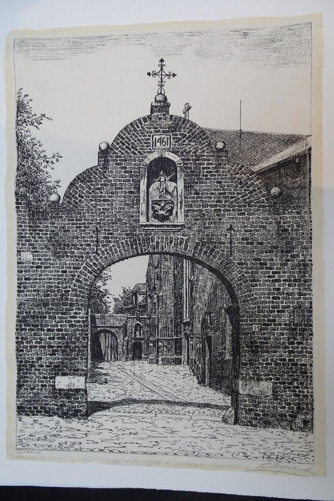 litho poort franciscanenklooster Hieronymus Weert R. Legrand, Antiek en Kunst, Kunst | Litho's en Zeefdrukken, Origineel, Verzenden