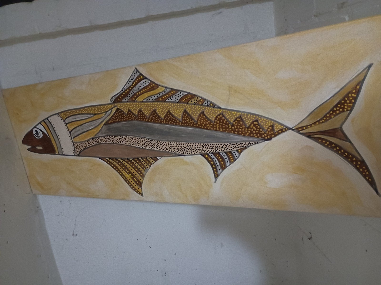 muurdecoratie /kunst schilderij 120x40 vis, Ophalen, Gebruikt, Schilderij, 120 cm