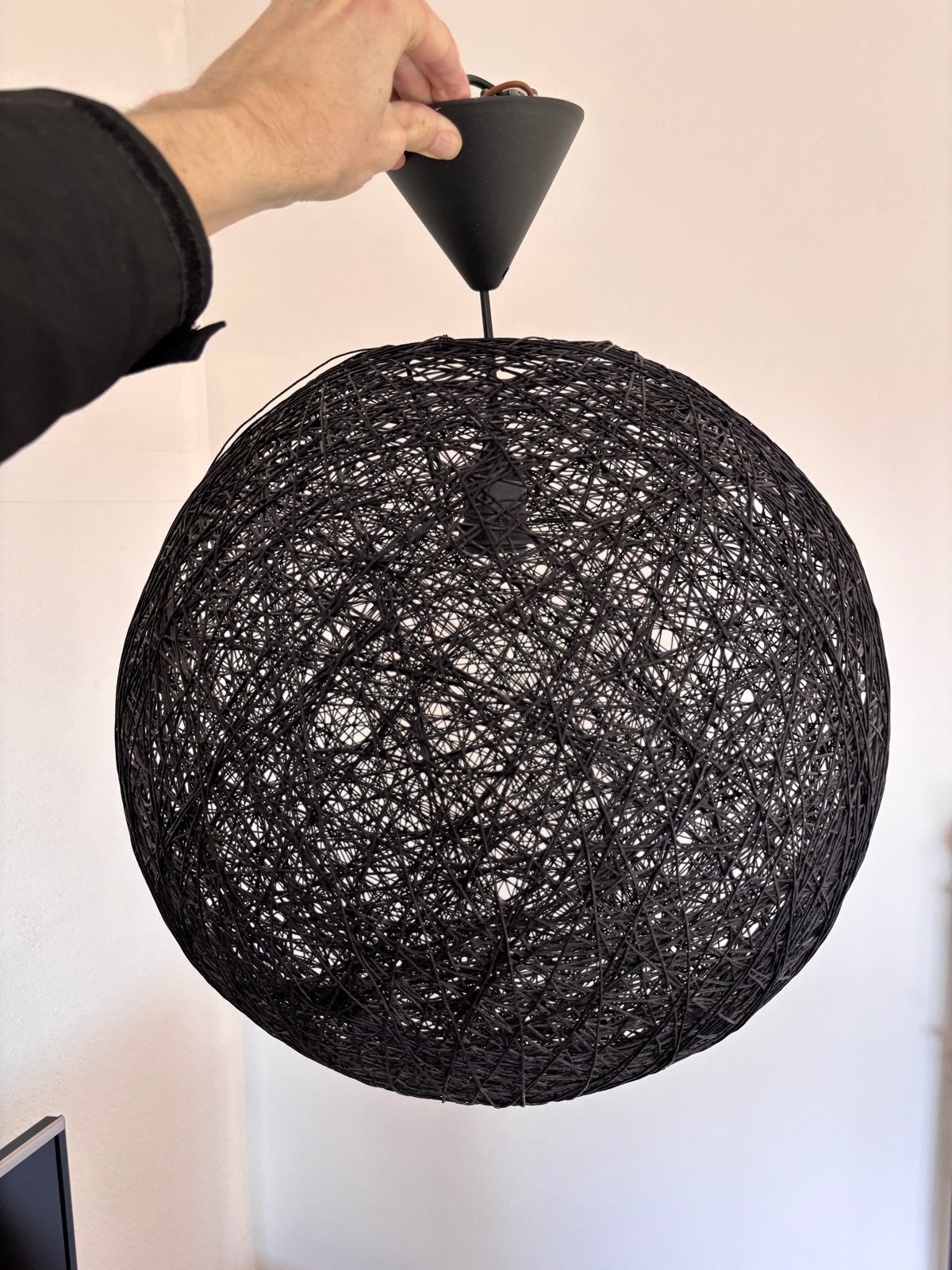 Zwarte draadlamp hanglamp vlas - Label 51, Huis en Inrichting, Ophalen, Zo goed als nieuw, Natuurlijk materiaal, E27 (groot)
