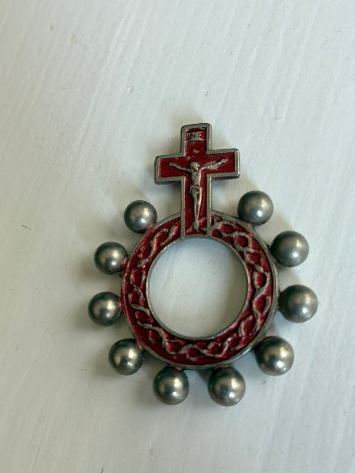 Rozenkrans ring vintage metaal rood gebedsring, Antiek en Kunst, Ophalen of Verzenden