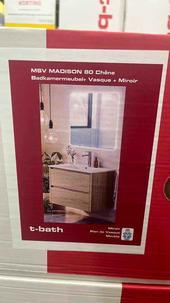 NIEUW T-bath badmeubel set Newmad 81cm eiken houtlook, Ophalen, Nieuw, 50 tot 100 cm, Minder dan 100 cm