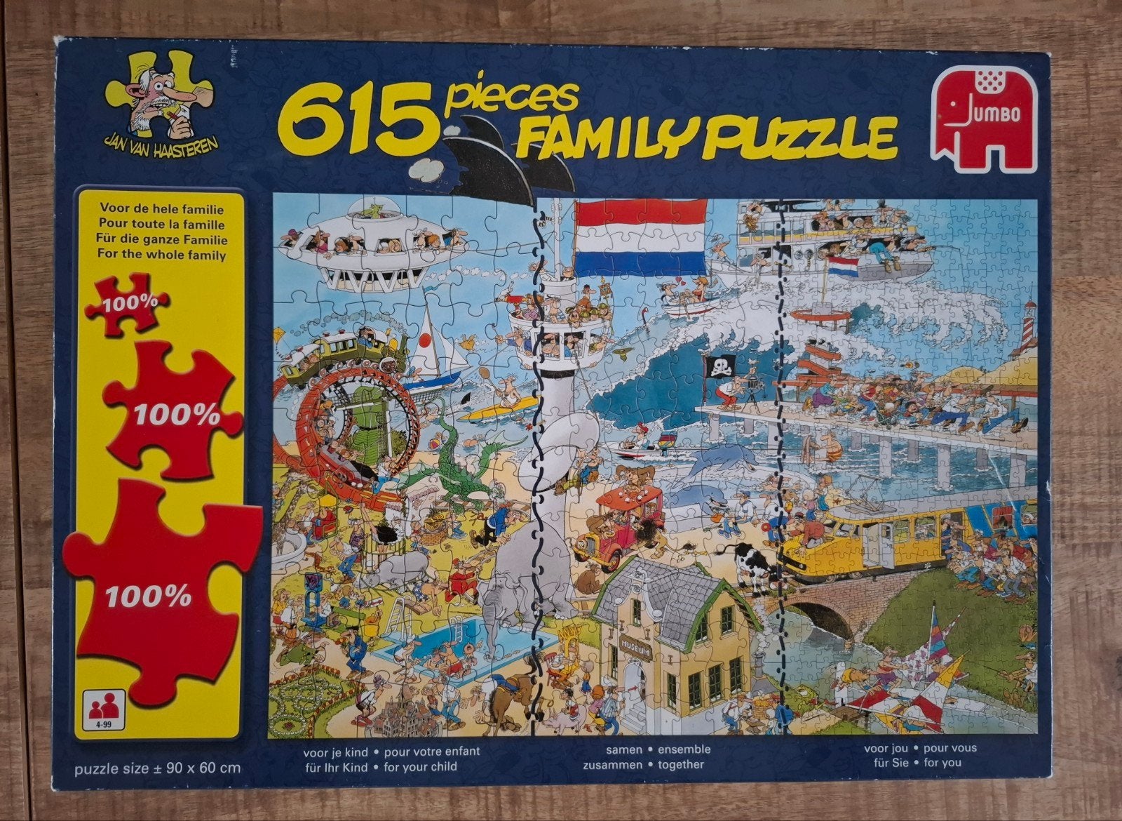 Jan vn Haasteren family puzzel 615 st, te land en ter zee, Hobby en Vrije tijd, Denksport en Puzzels, Ophalen of Verzenden, Minder dan 500 stukjes