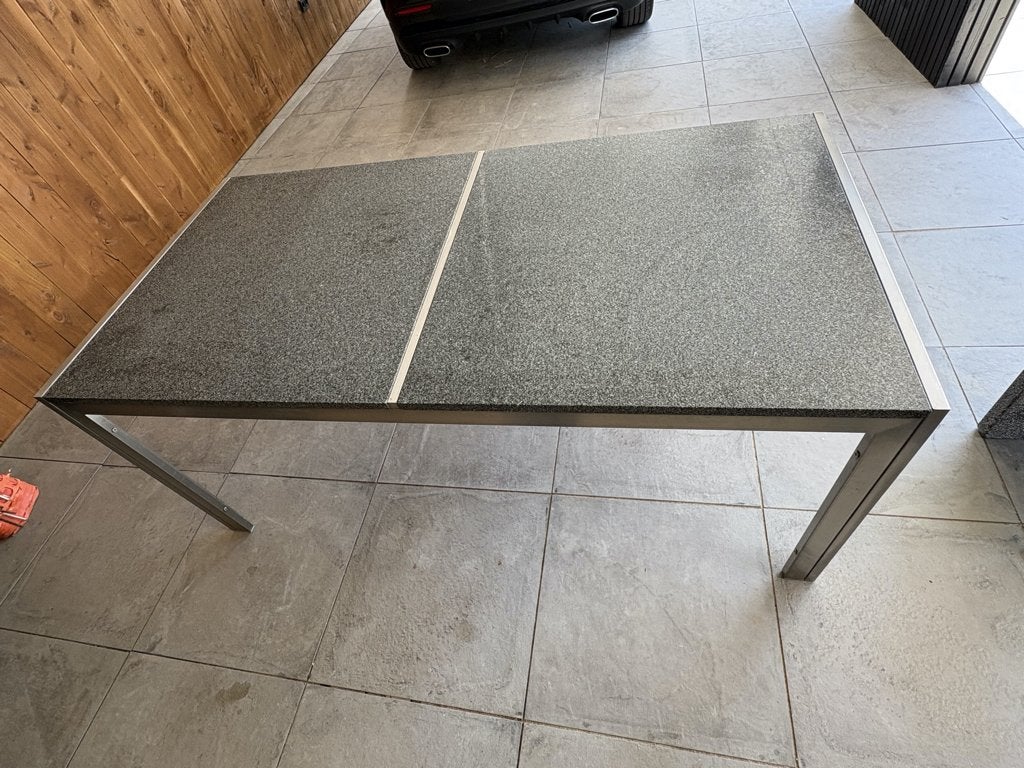Tuintafel met natuursteen blad en RVS onderstel, Ophalen of Verzenden, Zo goed als nieuw, Rechthoekig, Rvs