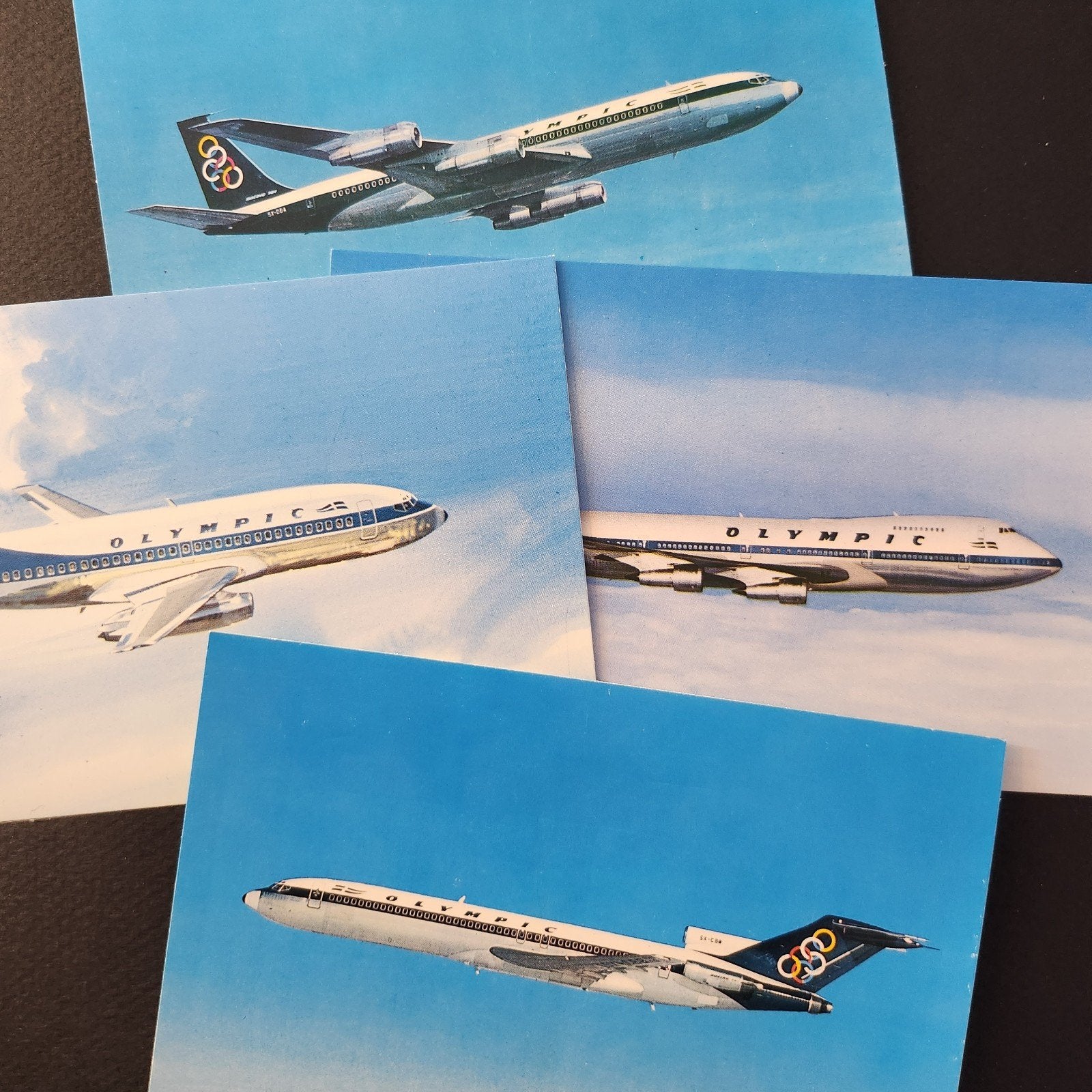 Set van 4 Olympic Airways Boeing ansichtkaarten vliegtuig, Verzenden, 1960 tot 1980, Ongelopen, Voertuig