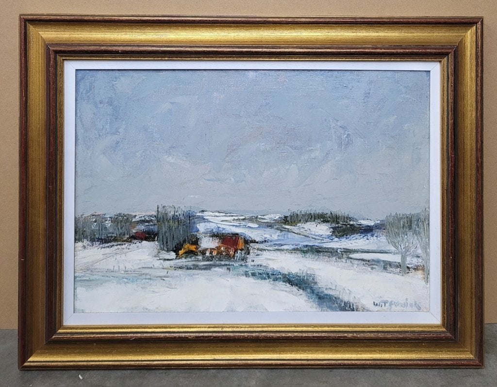 Walter TEUNINK, winterlandschap, Doek, Ophalen of Verzenden, Landschap, Olieverf