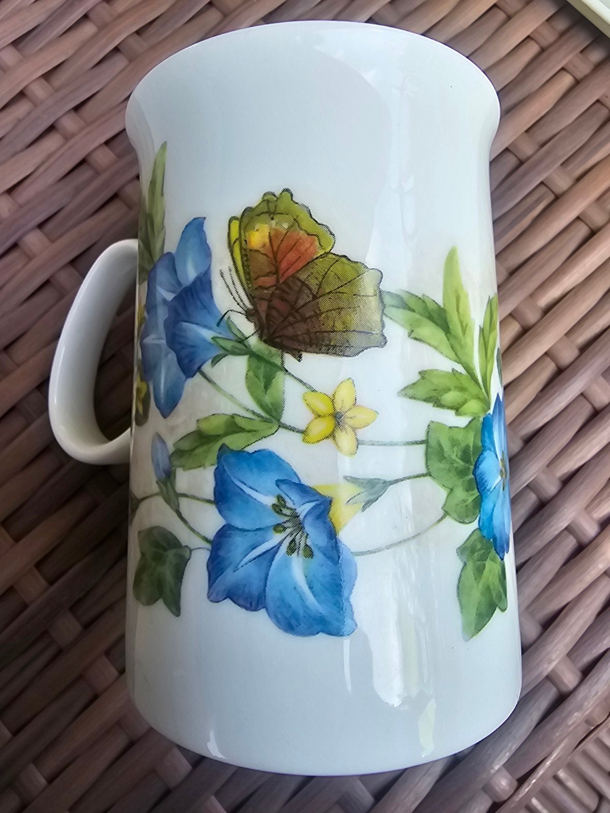 Vintage Jason Fine Bone China Mok met Vlinder en Bloemen 3 s, Ophalen of Verzenden