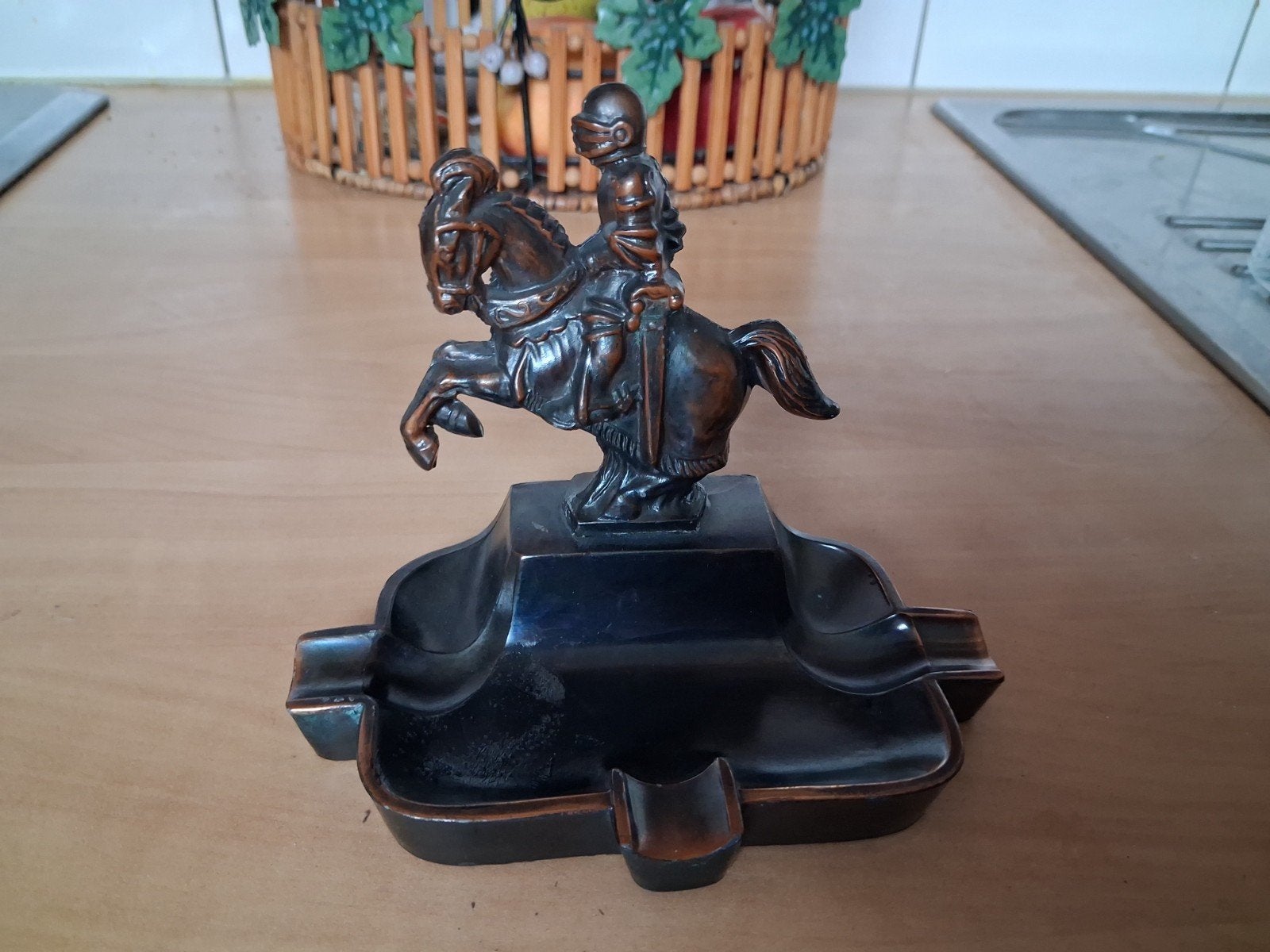 Vintage Pijp asbak met ridder te paard - Bronskleurig, Ophalen of Verzenden