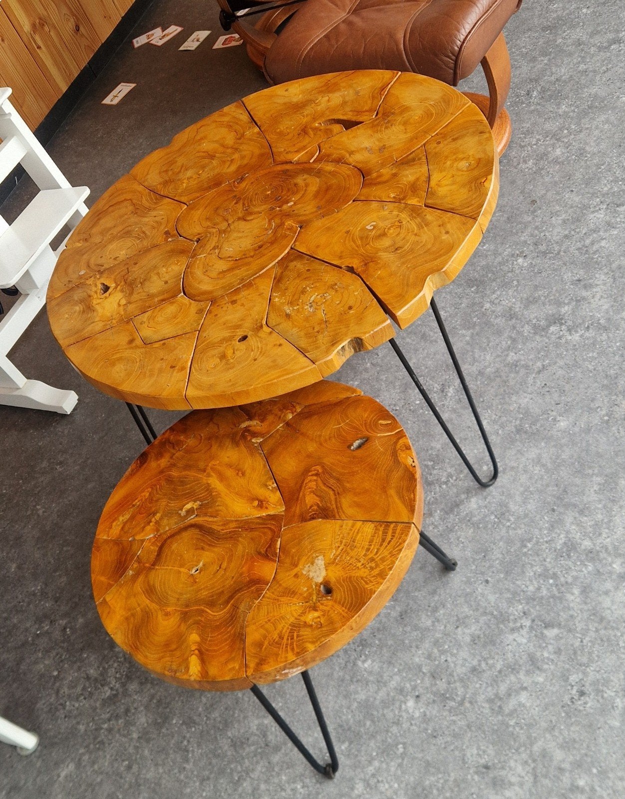 Set van 2 unieke salontafels van teakhout, Huis en Inrichting, Ophalen, 50 – 75, 50 tot 100 cm, Teakhout