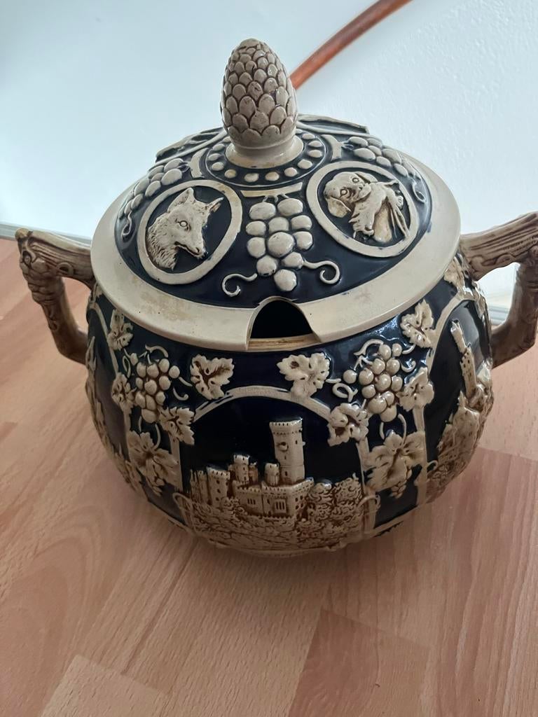 Vintage Stoneware Punch Bowl met Jachtscènes, Antiek en Kunst, Ophalen of Verzenden