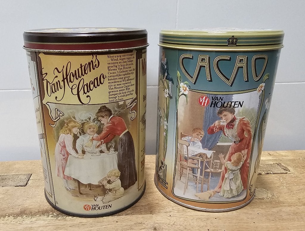 2 LEUKE BROCANTE "VAN HOUTEN CACAO" BLIKKEN, Ophalen of Verzenden, Gebruikt, Overige, Overige merken
