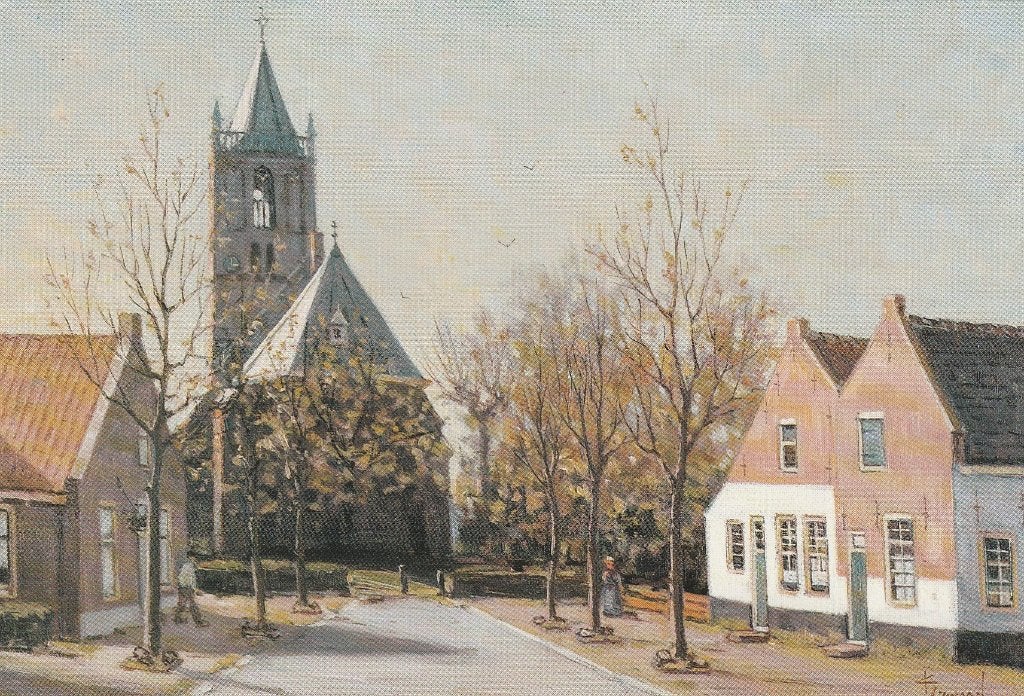 EEMNES Dorpsgezicht Kerk Schilderij Klaas Zwaan Spakenburg, Verzenden, 1980 tot heden, Ongelopen, Utrecht