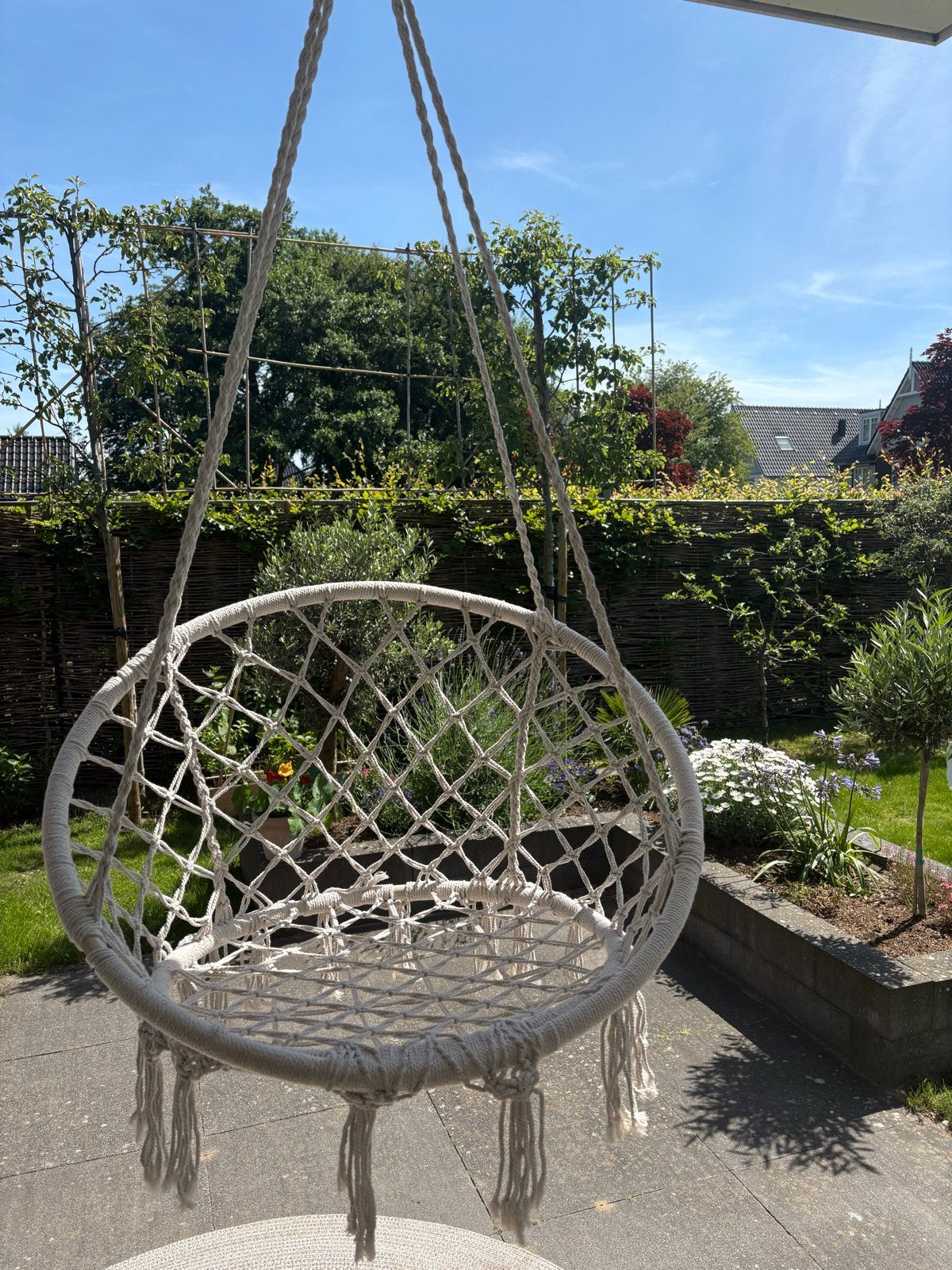 Comfortabele Macramé Hangstoel voor Binnen en Buiten, Ophalen, Zo goed als nieuw, Eenpersoons, Binnen