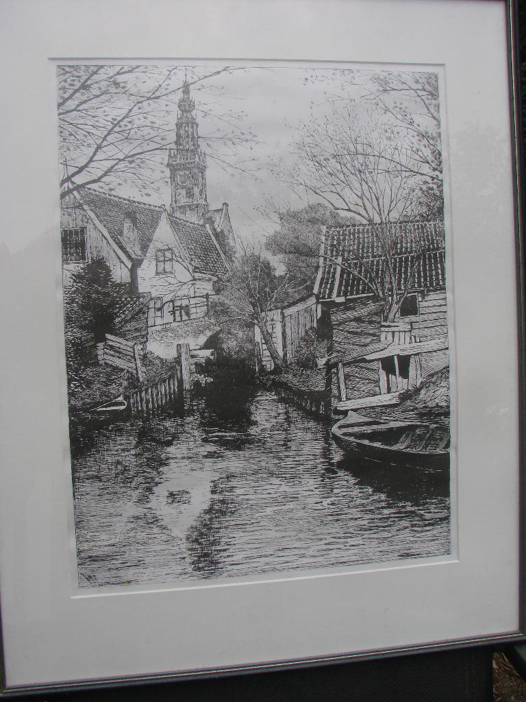 Fraaie stadsgezicht te koop; litho van Edam?, Ophalen