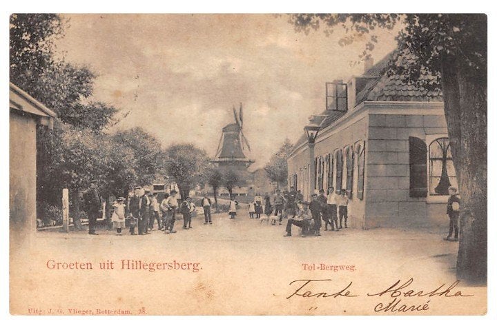 Rotterdam Hillegersberg Tol Bergweg met volk & molen 1902, Verzenden, Voor 1920, Gelopen, Zuid-Holland