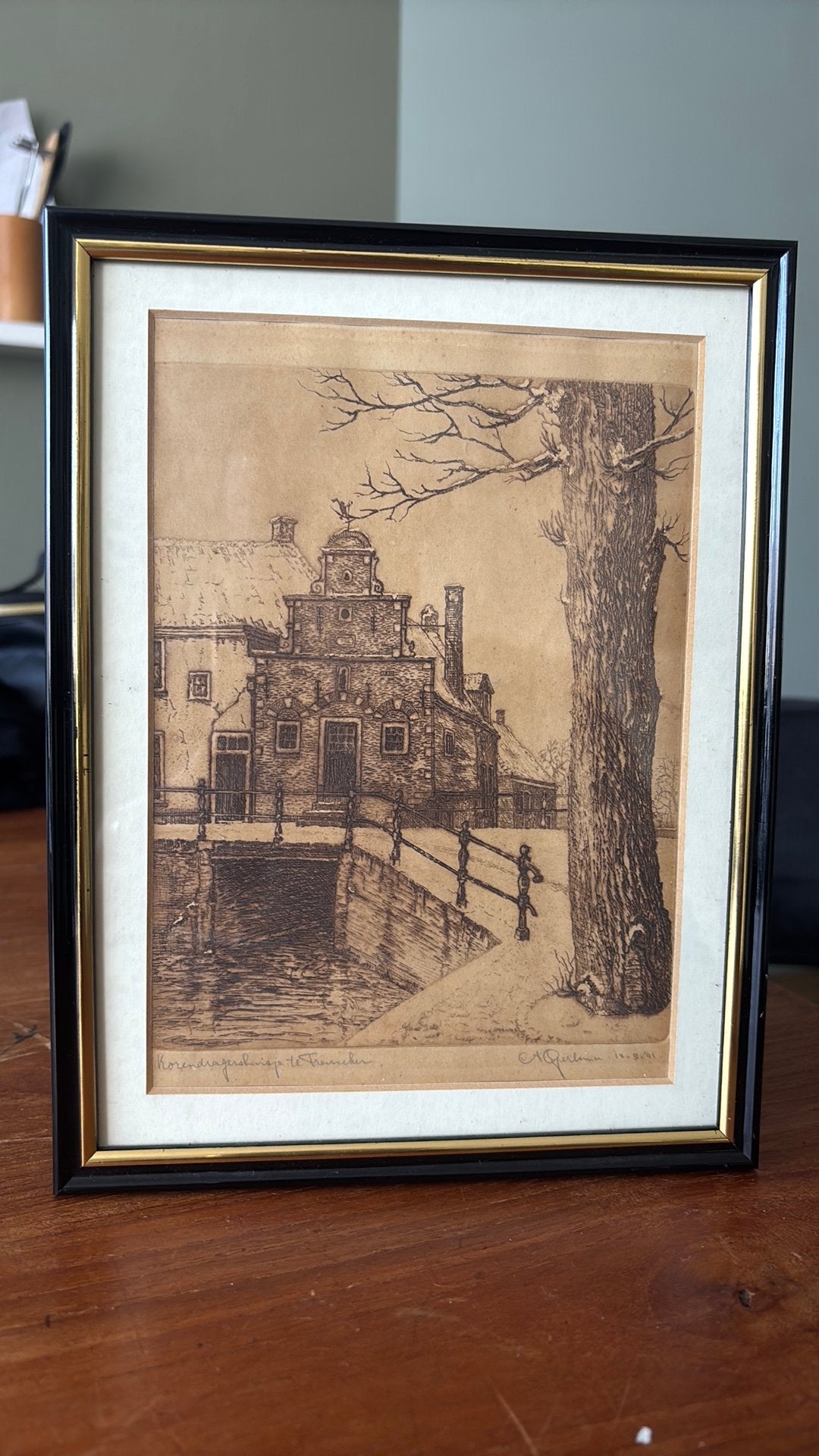 Originele vroege ets A.Gerlsma– Korendragershuisje Franeker, Ophalen of Verzenden