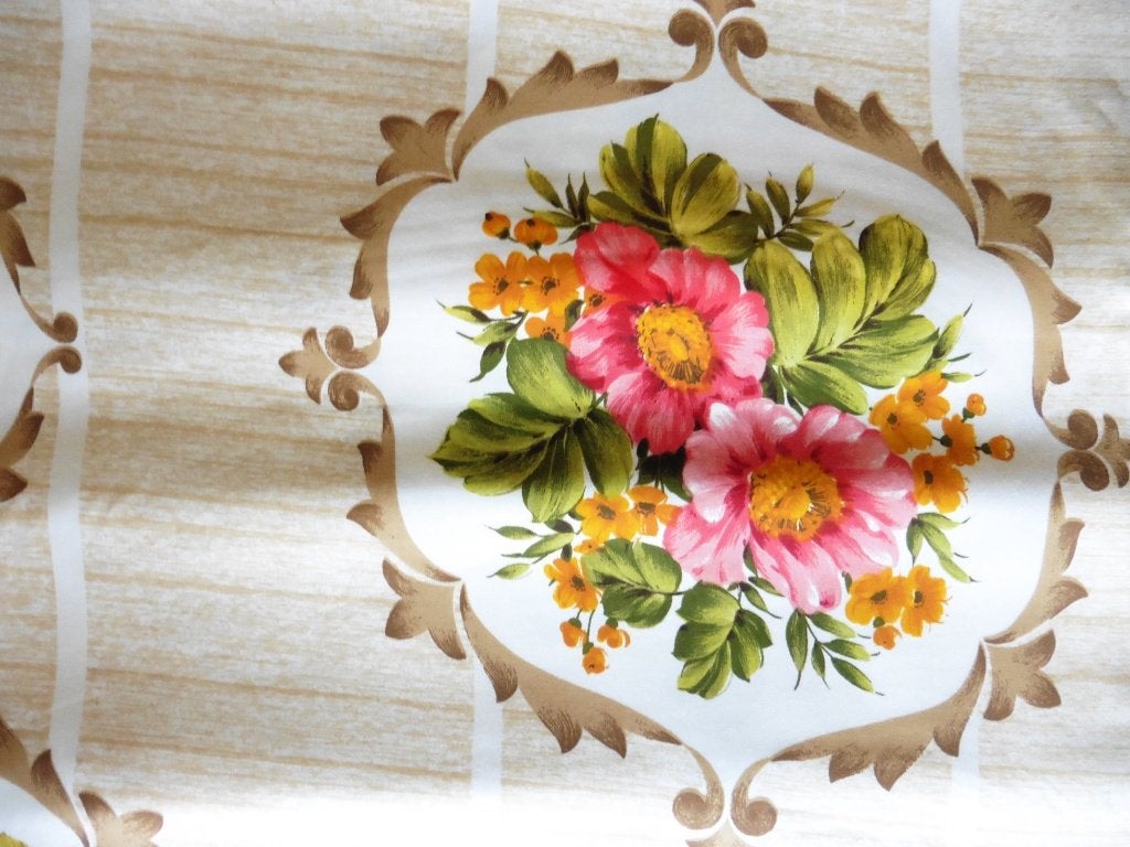 Stof ecru met bloemen retro bloemen vintage retro NIEUW, 120 cm of meer, Nieuw, Ophalen of Verzenden, Katoen