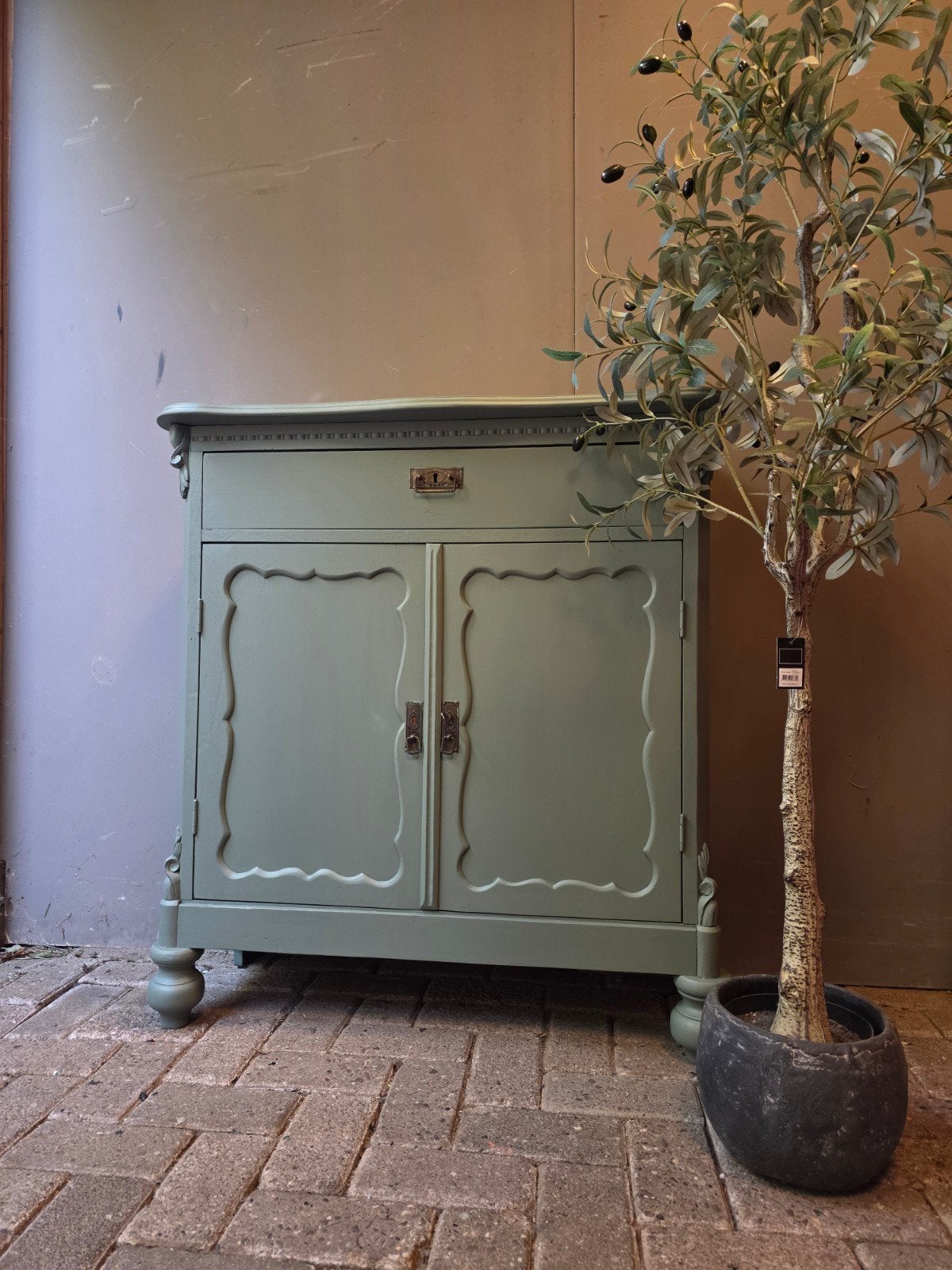 Groene biedermeier meidenkastje opbergkastje bez mogelijk, Ophalen of Verzenden