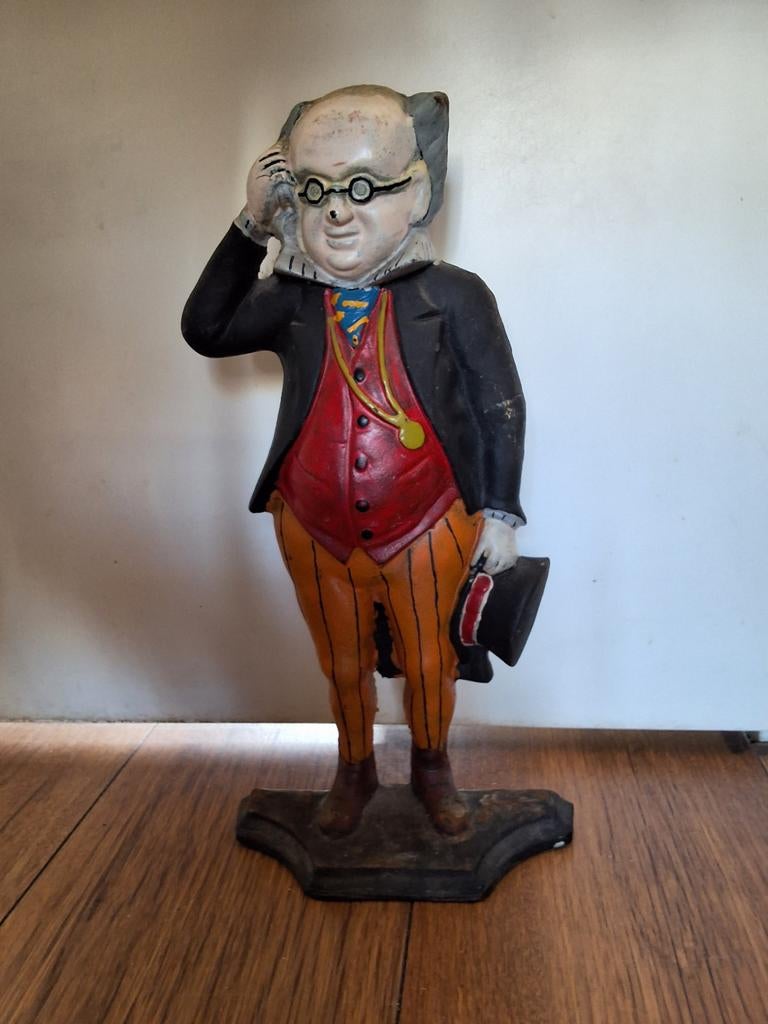 Antiek gietijzeren deurstopper, heer met bril Dickens, Antiek en Kunst, Curiosa en Brocante, Ophalen of Verzenden