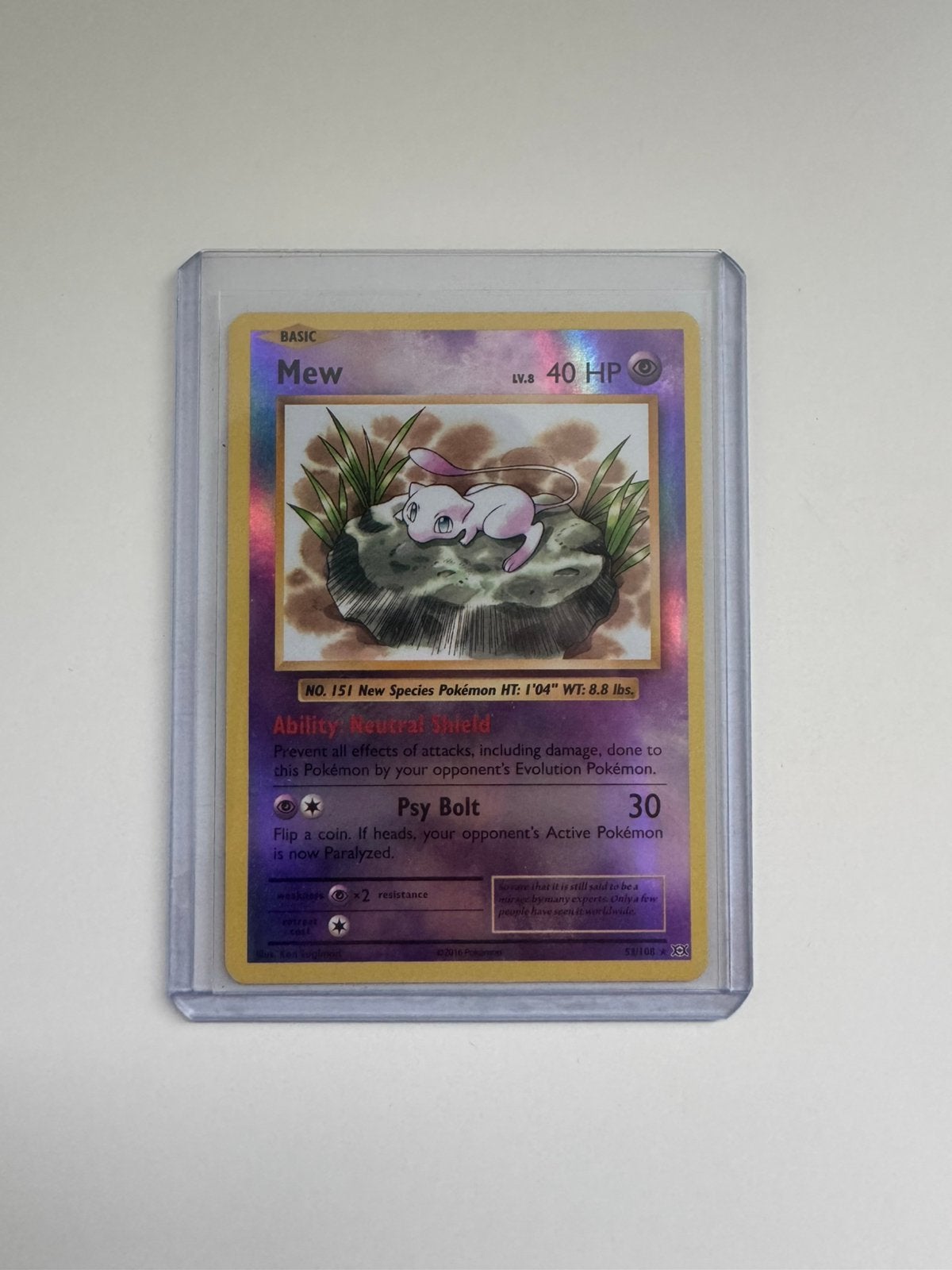 Pokémon Mew 53/108 Evolutions Holo Vintage Look Near Mint, Ophalen of Verzenden, Zo goed als nieuw, Losse kaart, Foil