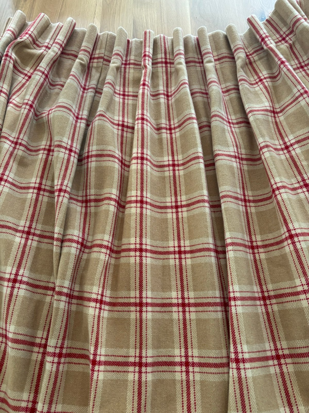 Geruite gordijnen - Beige, rood en wit, Ophalen of Verzenden, Gebruikt, Beige