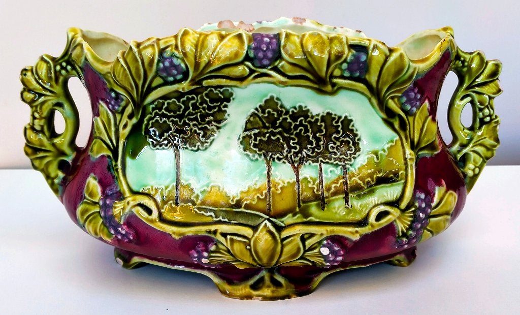 3x Antieke Majolica Jardinière Bloempot - Zie Omschrijving, Ophalen of Verzenden