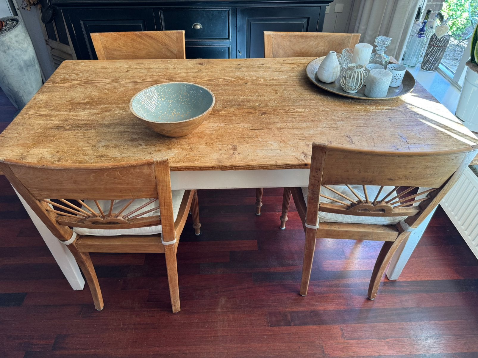 Grene houten antieke eettafel., Ophalen, Gebruikt, 50 tot 100 cm, 150 tot 200 cm