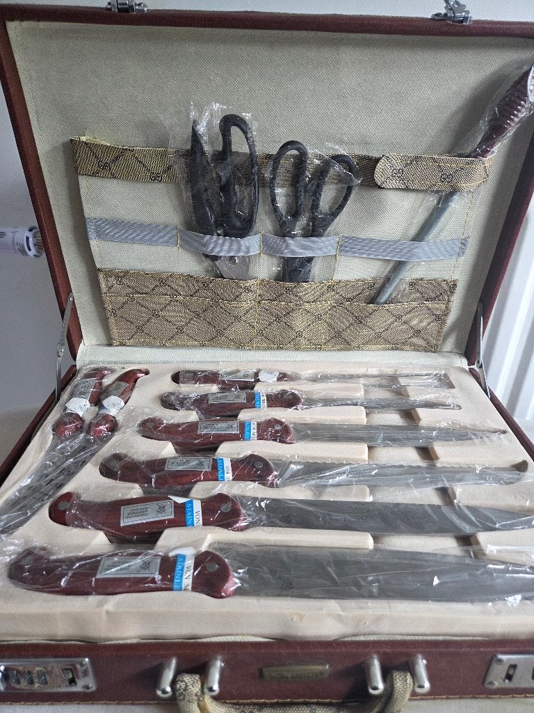 Vintage koffer met bestek en messen, Ophalen, Nieuw, Rvs of Chroom, Bestekset
