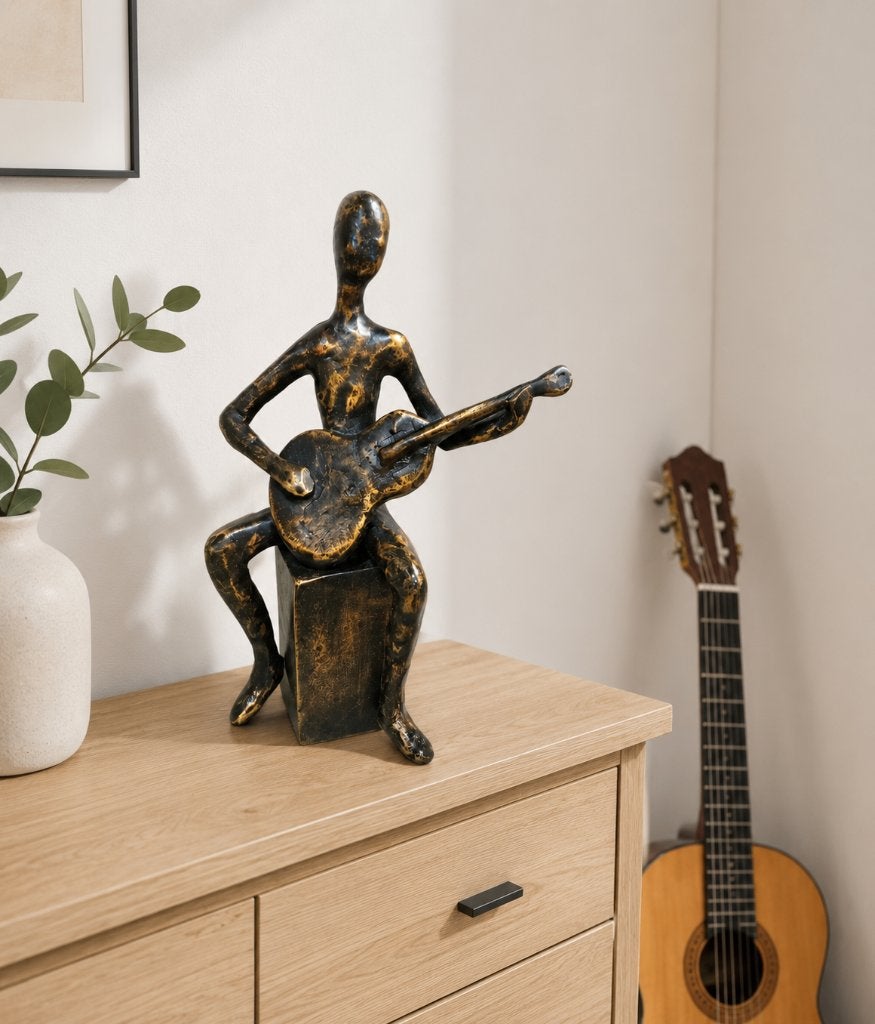MAN MET GITAAR / GITARIST/ bronzen beeld, Antiek en Kunst, Kunst | Beelden en Houtsnijwerken, Ophalen of Verzenden, Brons, Beeld