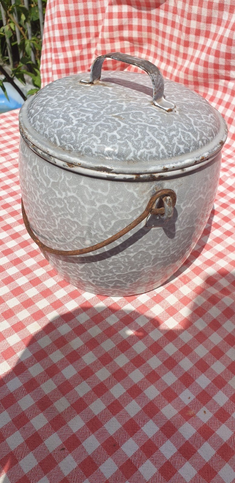 Grijs gewolkte pan / pot met hengsel, Ophalen of Verzenden