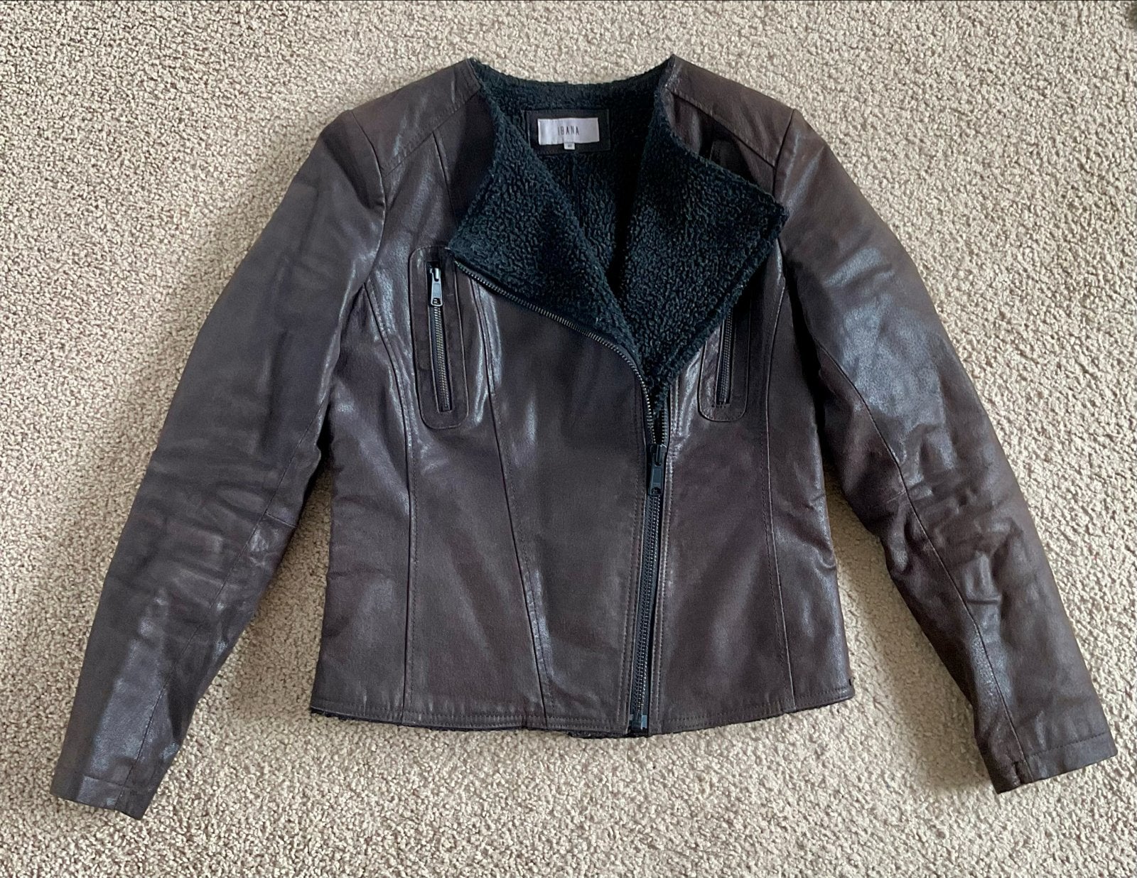 Leren bikerjack Ibana maat 40 gevoerd met teddy/borg, Kleding | Dames, Ophalen of Verzenden, Zo goed als nieuw, Maat 38/40 (M)