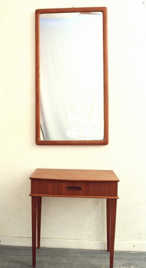 Deens teakhouten vintage design spiegel in teak, Gebruikt, -, -, Ophalen of Verzenden