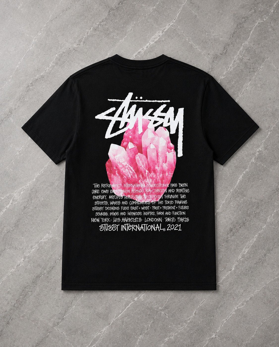 Stüssy Crystal Backprint T-Shirt – Zwart, Kleding | Heren, T-shirts, Verzenden, Nieuw, Maat 52/54 (L), Zwart