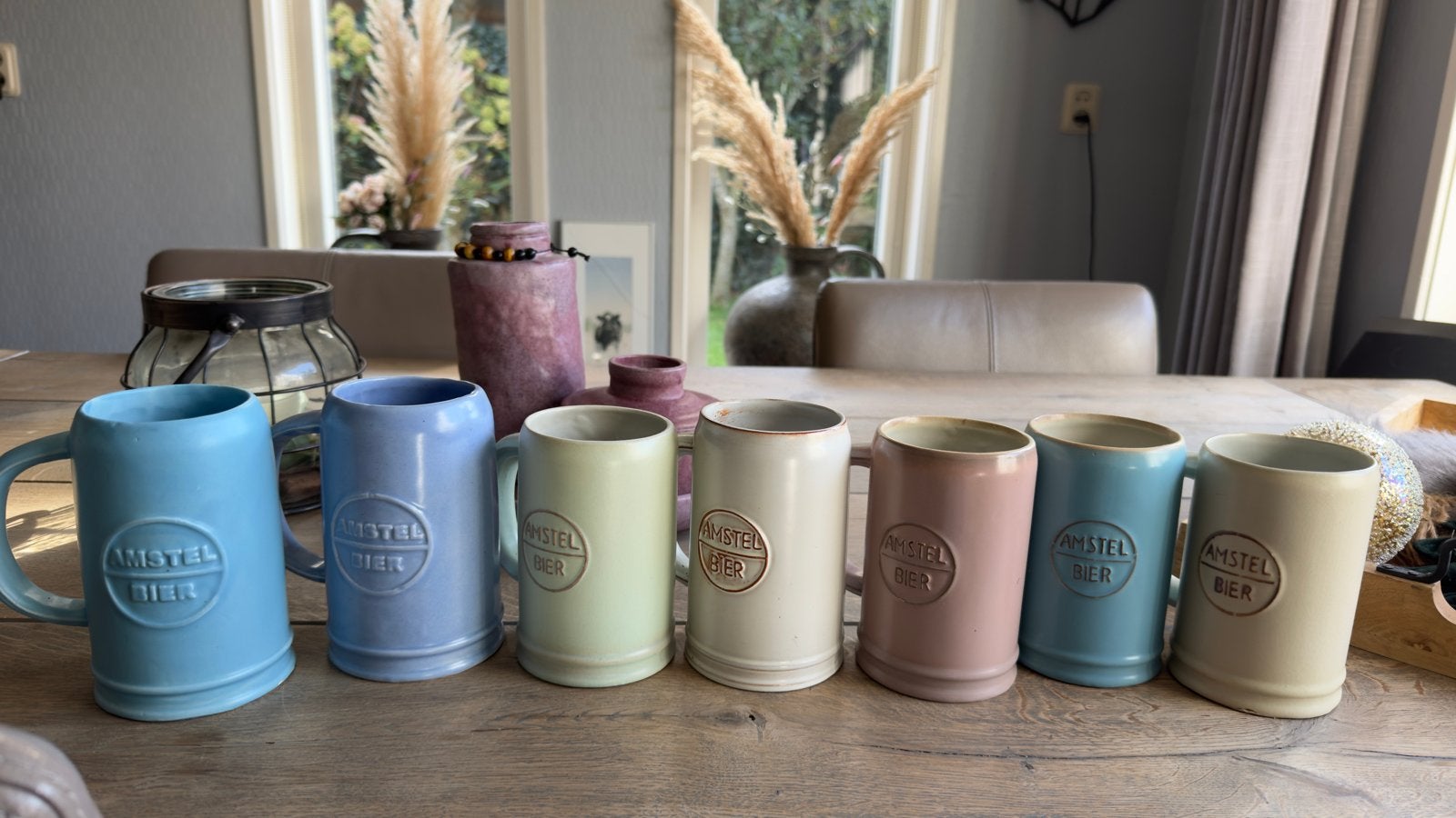 Set van 7 Vintage Amstel Bier Pullen - Pastel Kleuren, Antiek en Kunst, Ophalen of Verzenden