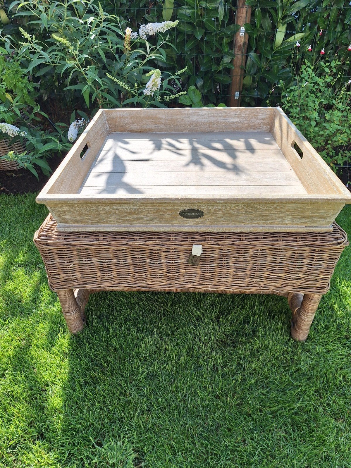 Riviera Maison Nicolas Hocker/Salontafel rattan, Ophalen, 50 tot 100 cm, Vierkant, 50 tot 100 cm