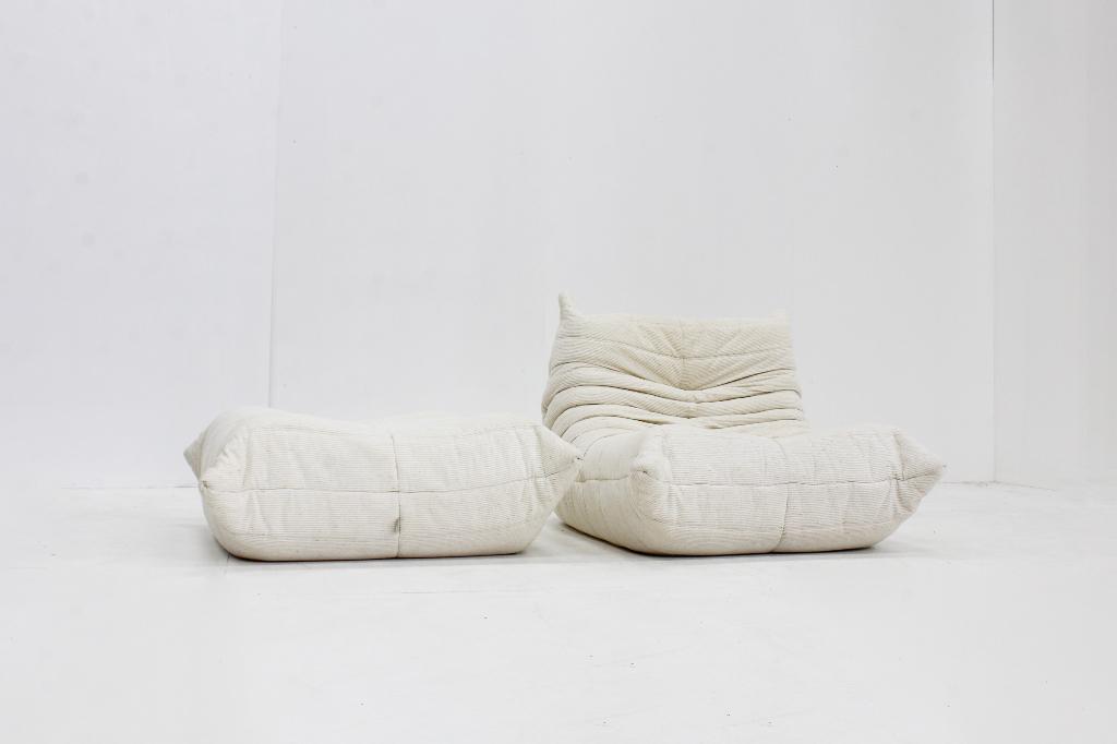 Vintage Togo met pouf 1980s by Michel Ducaroy Ligne Roset, Eenpersoons, Design, 75 tot 100 cm, Ophalen of Verzenden