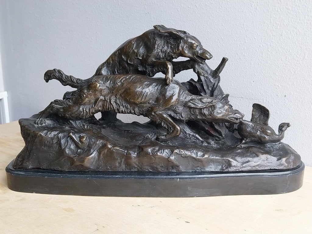 Bronzen jachtscène B.C. Zheng naar P.J. Mêne, Ophalen of Verzenden, Brons, 20 - 50 cm, Scène