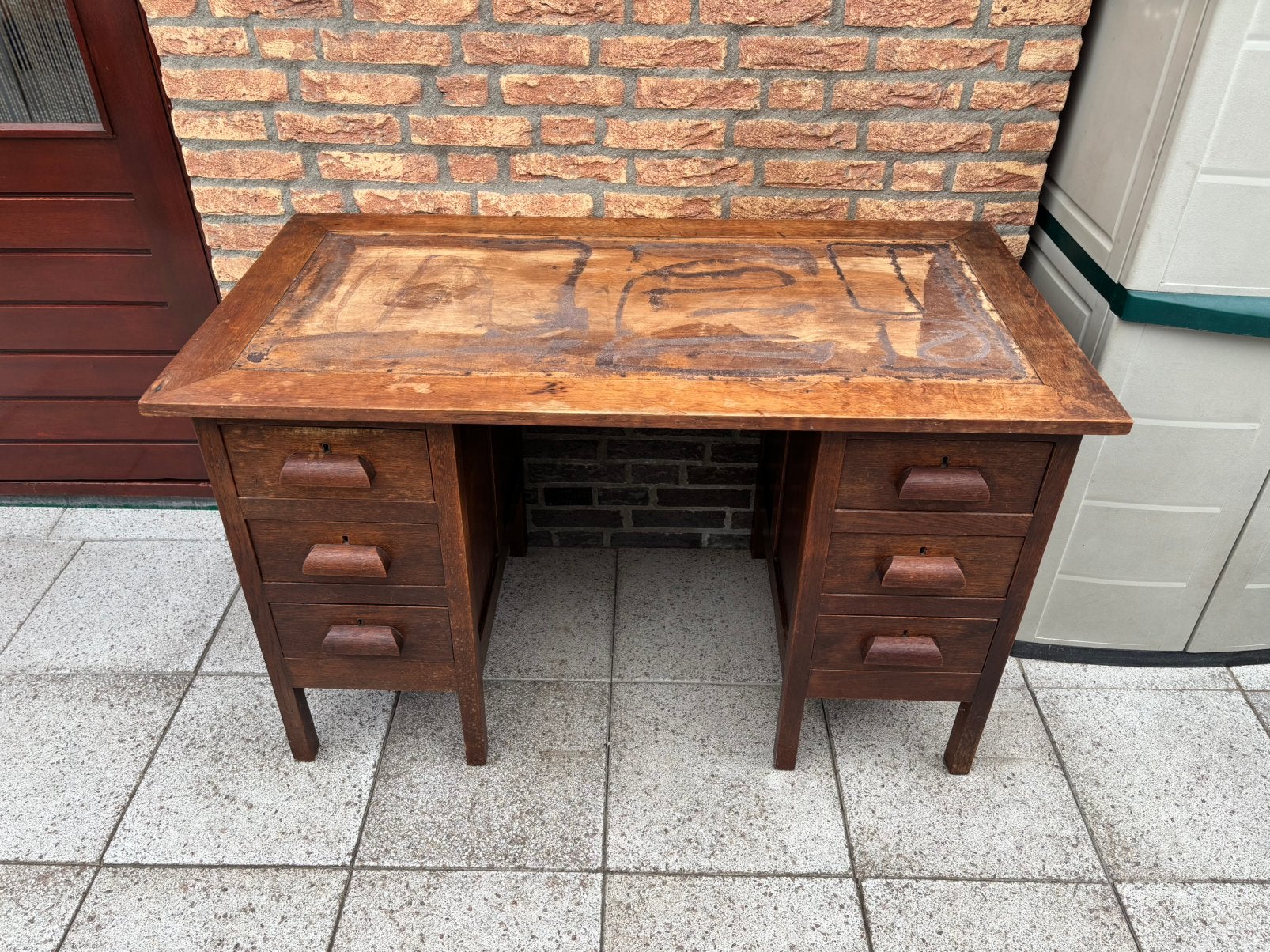 Antiek bureau 123x65x76 met lades, Antiek en Kunst, Ophalen