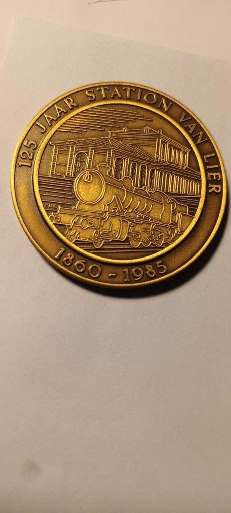 Lier Kermis 1985 Medaille - 125 Jaar Station Van Lier, Postzegels en Munten, Ophalen of Verzenden, Brons
